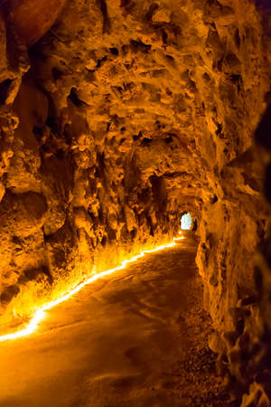 Underground cave with artificial lights downの写真素材