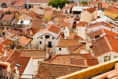 Panoramic view of european city roofs, Portugalの写真素材