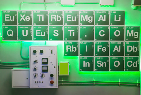 Green periodical table in the chemical laboratoryの写真素材