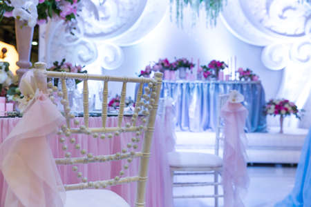 Many bouquets on the table in wedding roomの写真素材