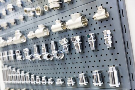 Set of pipe fittings and fixturing components of pipeline system for heating and water supplyの写真素材