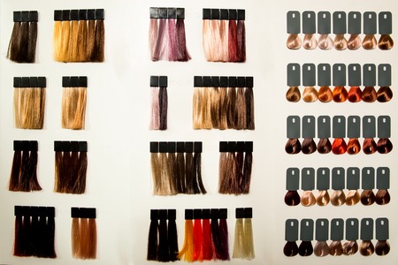Palette of different colors to hair dye at hairdressing salon.の写真素材