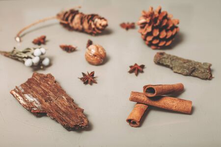 Florist decoration elements set on the table.