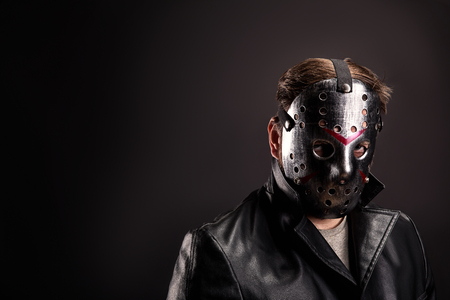Bloody murderer in hockey mask portraitの写真素材
