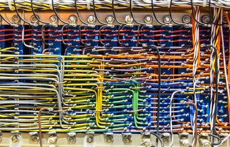 Colorful wires in analog electronic boxの写真素材