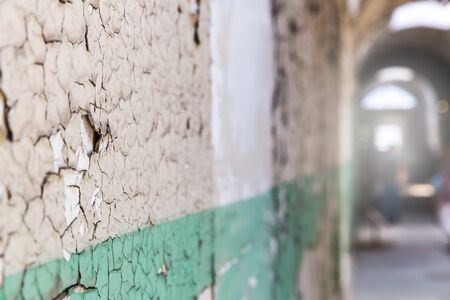 Grunge corridor wall with burst paintの写真素材