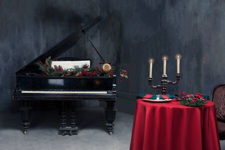 Luxury restaurant interior, vintage pianoの写真素材