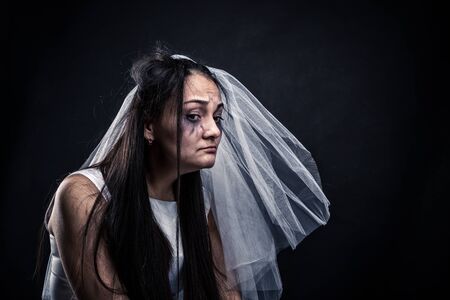 Bride with tearful face, unhappy marriageの写真素材