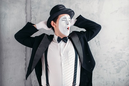 Pantomime artist with makeup mask, april fools dayの写真素材