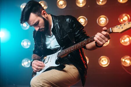 Male solo musican with electro guitarの写真素材