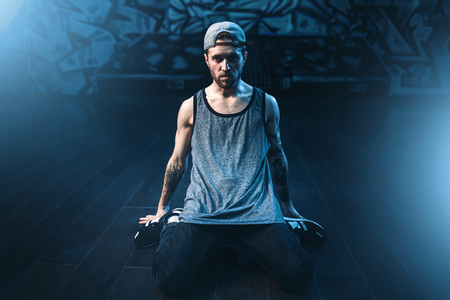Male rapper in dance studio, trendy lifestyleの写真素材