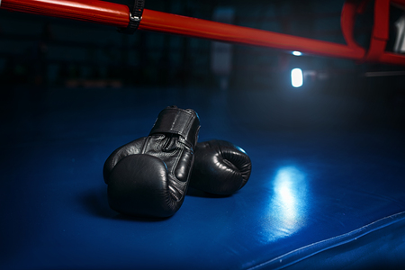 Black gloves on the ring, boxing concept, nobodyの写真素材