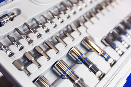 Professional toolbox, heads and nozzles closeup
