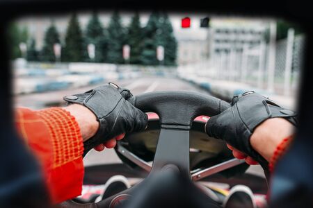 Karting driver, view through the eyes of the racerの写真素材