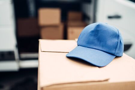 Distribution business concept, cap on carton boxの写真素材