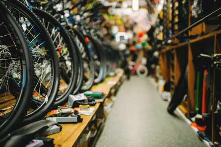 Bicycle shop, rows of new bikes, cycle sport storeの写真素材