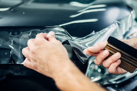 Specialist install car paint protection filmの写真素材