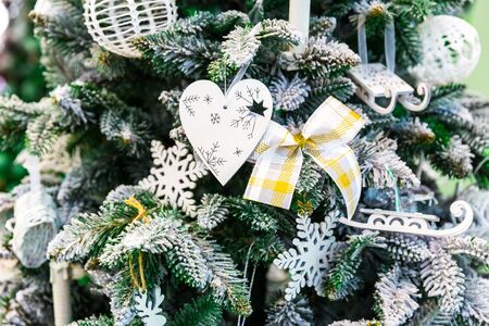 Christmas tree with decor closeup, new year