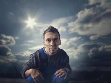 Madman, mouth sealed with plaster, psycho patientの写真素材