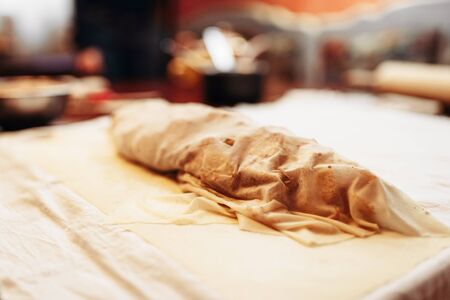 Classical apple strudel prepared for bakingの写真素材