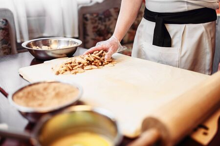 Chef cooking strudel, pastry ingredientsの写真素材
