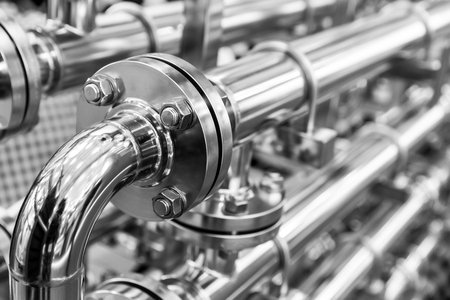 Steel water pipeline, chrome pipes, closeupの写真素材