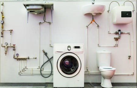 Bathroom water supply system, pipes, valvesの写真素材