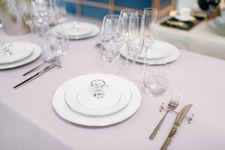 Empty tableware, table setting, nobodyの写真素材
