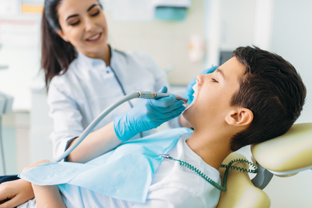 Caries removal procedure, children stomatologyの写真素材