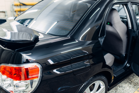 Carwash service, clean car with open doors, nobodyの写真素材