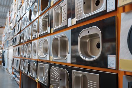 Hardware store assortment, shelf with sinksの写真素材