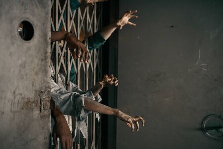 Zombie hands sticking out of the elevator, horrorの写真素材