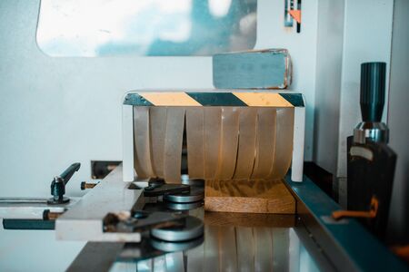 Woodworking planer machine closeup, nobody,の写真素材