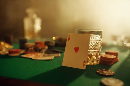Poker concept, ace of hearts on gaming tableの写真素材