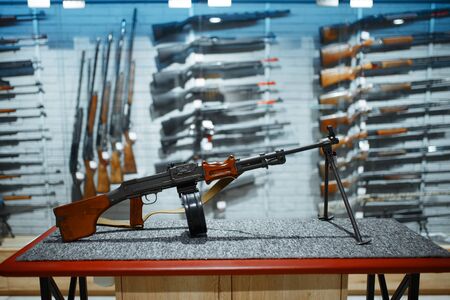 Retro rifle with a drum magazine, gun shopの写真素材