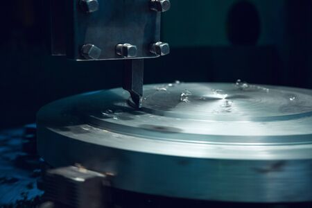 Turning lathe machine closeup, metalworking