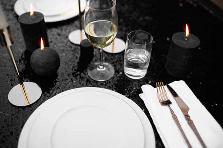 Table setting, luxury silverware and tablewareの写真素材