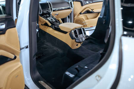 Car interior with removed seats, detailing