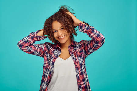 Attractive young woman portrait, positive emotionの写真素材