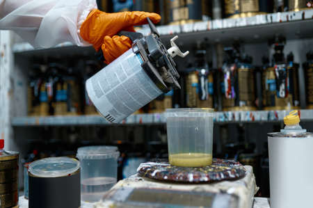 Car paint preparation and weighing ingredients process