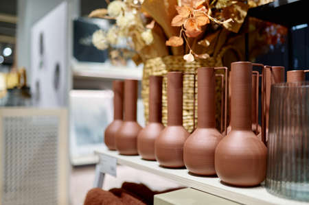 Porcelain vase shop assortment on shelves rackの写真素材