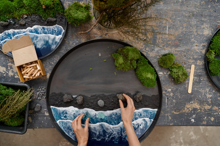 Decorative marine landscape creation at art workshopの写真素材