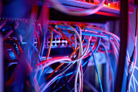 Fiber optic equipment in data center server roomの写真素材
