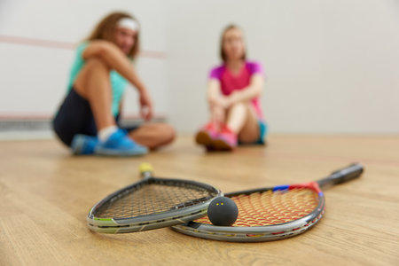 Closeup view on squash game training equipmentの写真素材