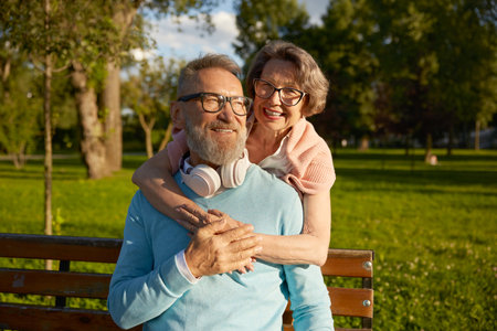 Portrait of married senior couple in hug with love