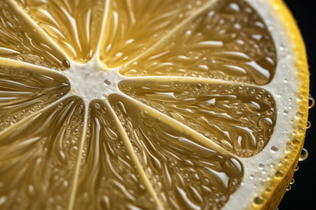 Refreshing lemon slice closeup. Sour yellow natural citrus macro view. Isolated fruit. Generative AIの素材