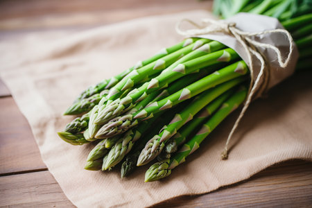 Bunch of fresh ripe asparagus closeup. Green healthy vegetable. Generative AIの素材