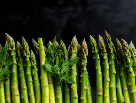 Fresh ripe asparagus. Green healthy vegetable. Generative AIの素材