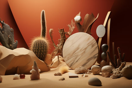 Organic plants and shapes still life image symbolizing discovery, using a diverse color palette in composition. Generative AIの素材