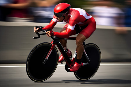 Professional cyclist riding on race very fast. Sportsman on trail outdoor. Generative AIの素材